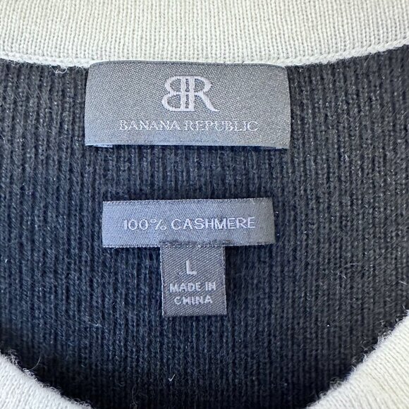 Banana Republic 100% Cashmere Knit Dress Size Large Black Contrast Trim Classic - Picture 5 of 11